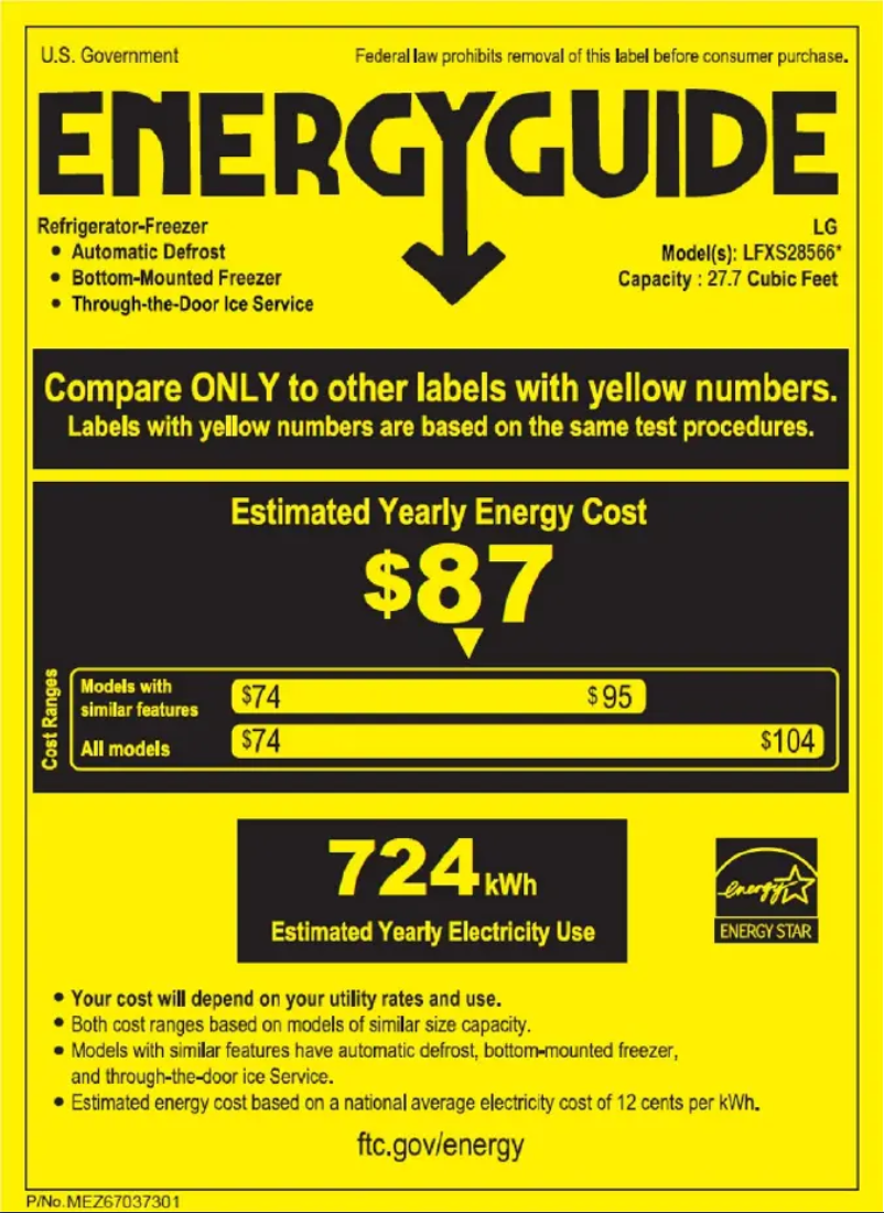 Page 1 de la notice Label énergétique LG LFXS28566D