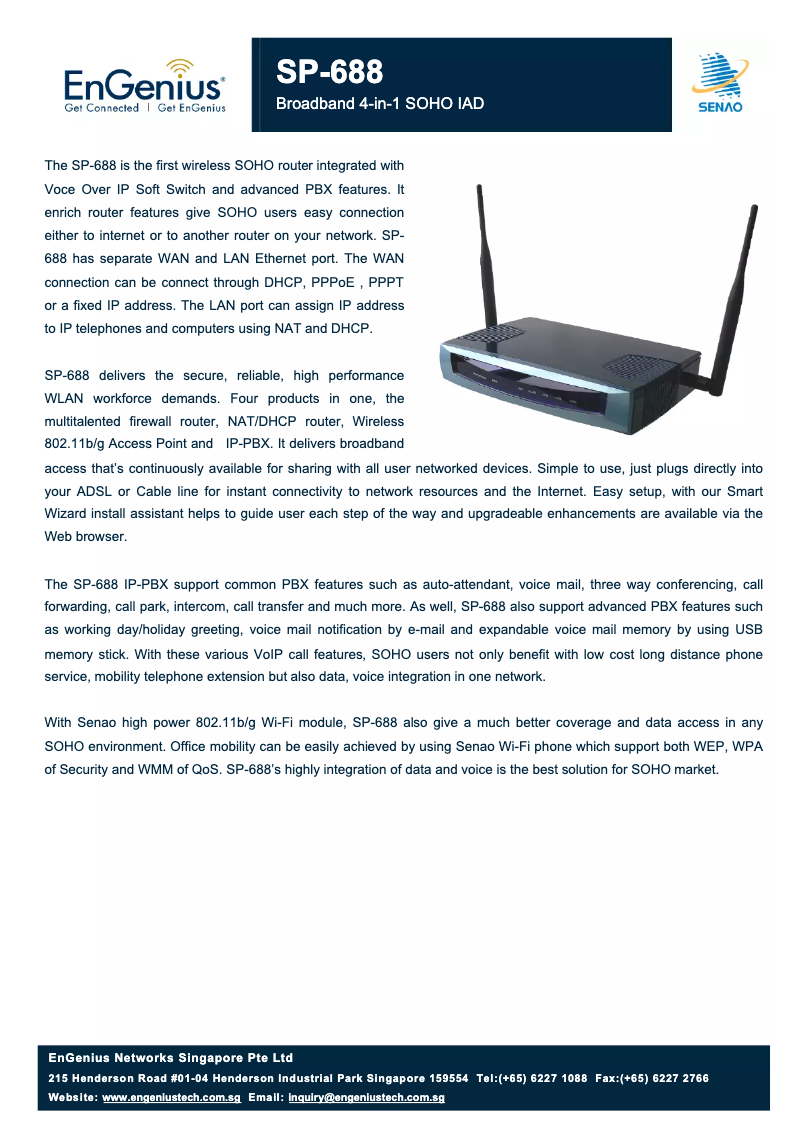 Page 1 de la notice Manuel utilisateur EnGenius SP-688