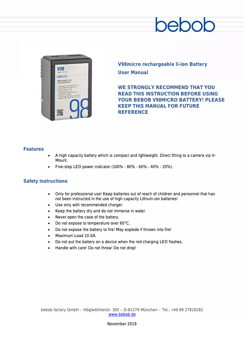Page n°1 - Manuel utilisateur Bebob V98micro