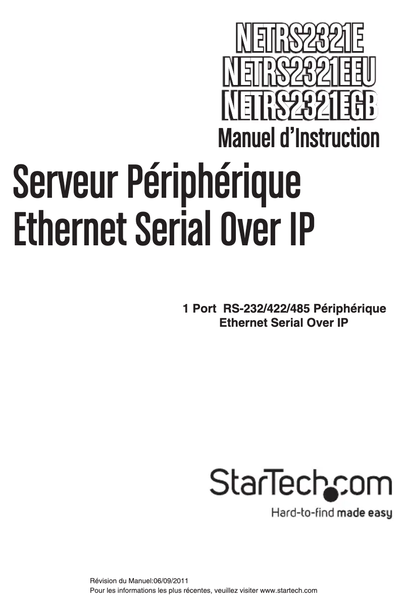 Page 1 de la notice Manuel utilisateur StarTech.com NETRS2321E