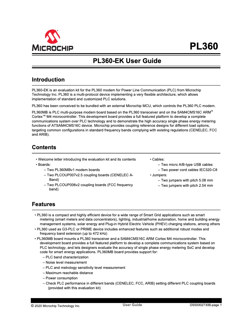 Page 1 de la notice Manuel utilisateur Microchip PL360-EK