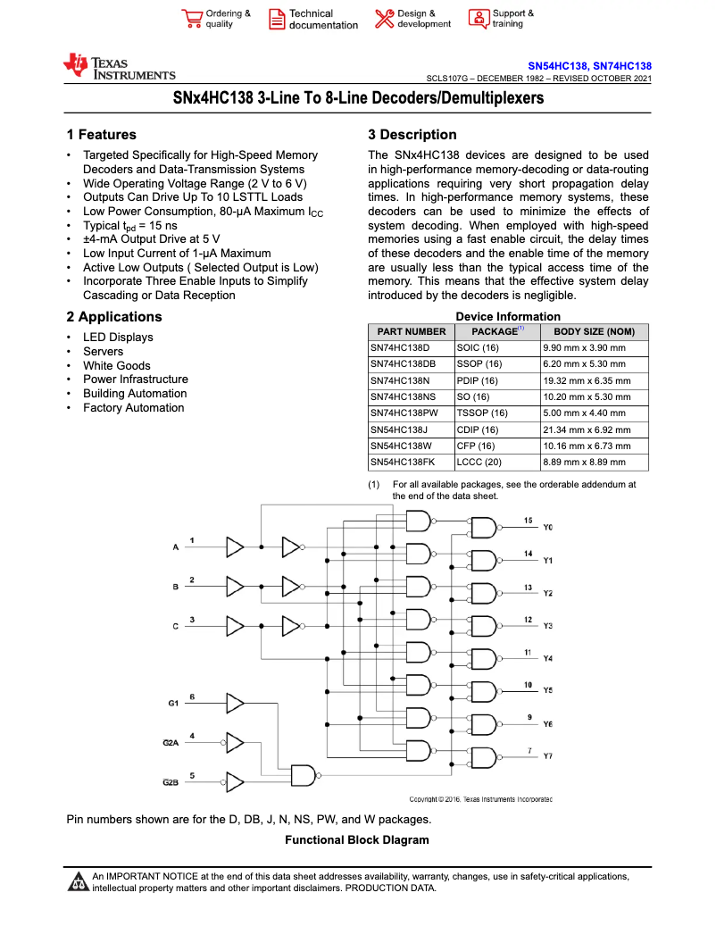 Image de la première page du manuel de l'appareil SN74HC138DR