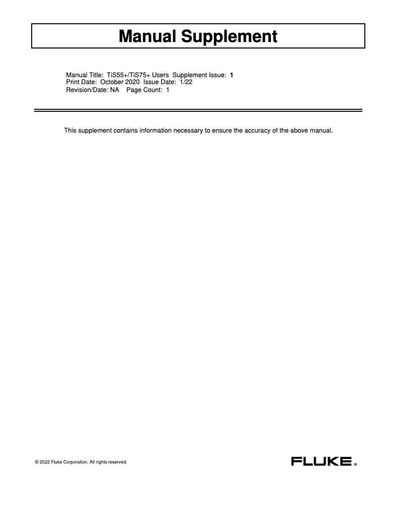 Page 1 de la notice Manuel utilisateur Fluke TiS55