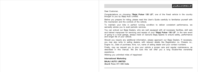 Image de la première page du manuel de l'appareil Pulsar 135 LS (2011)