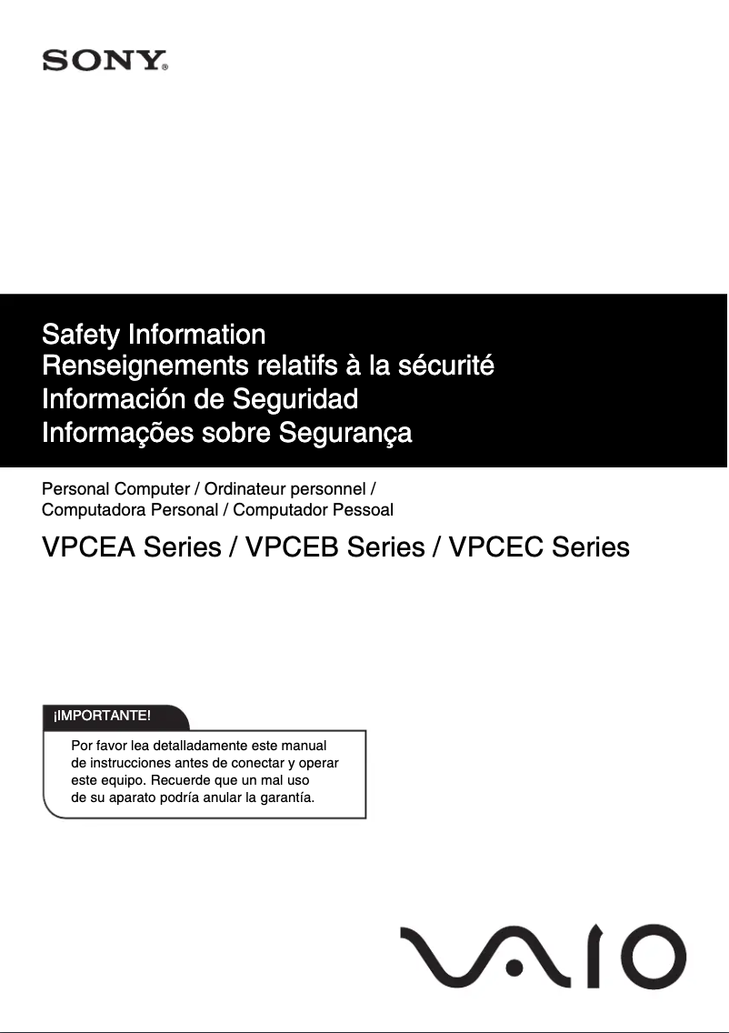 Page n°1 - Instructions de sécurité Sony Vaio VPCEB4GFX