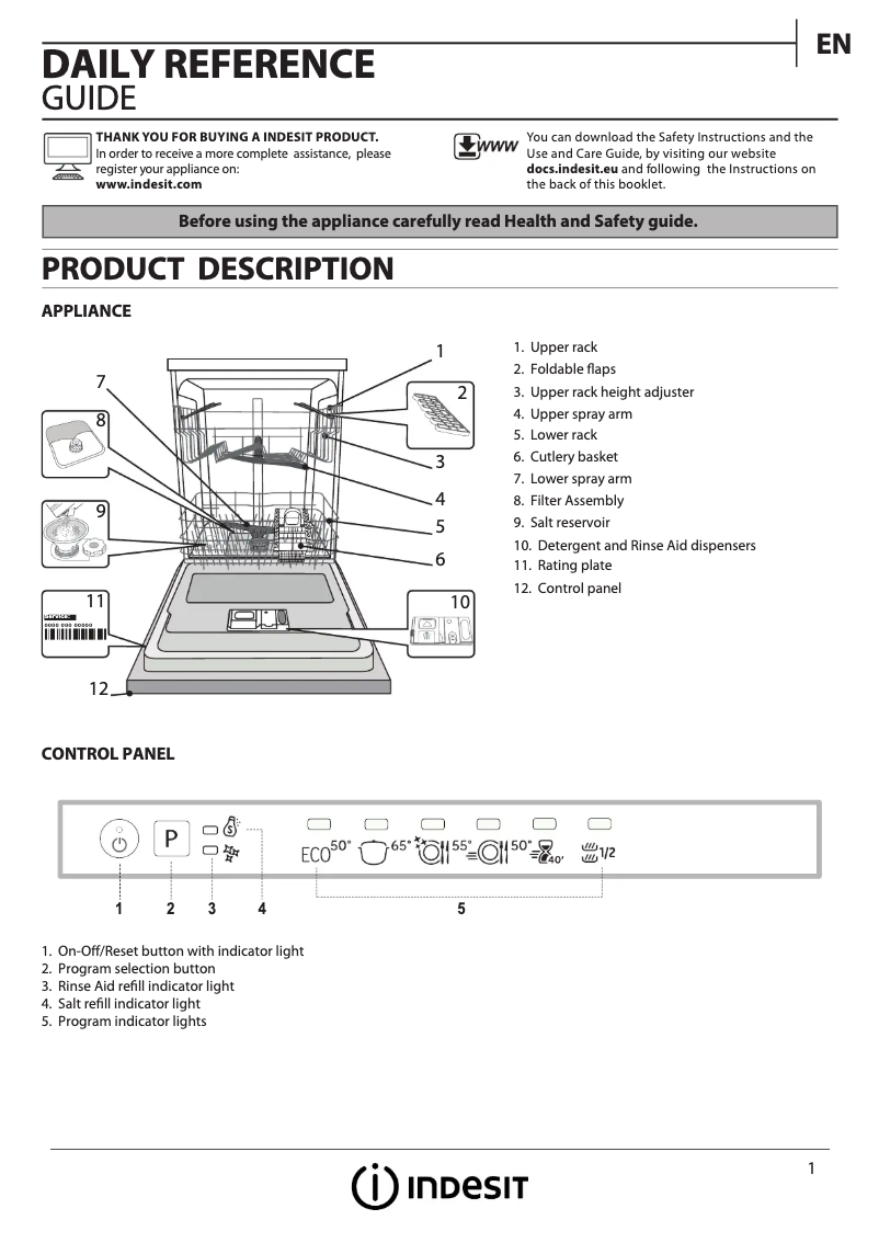 Page 1 de la notice Manuel utilisateur Indesit DIFM 16B1 UK