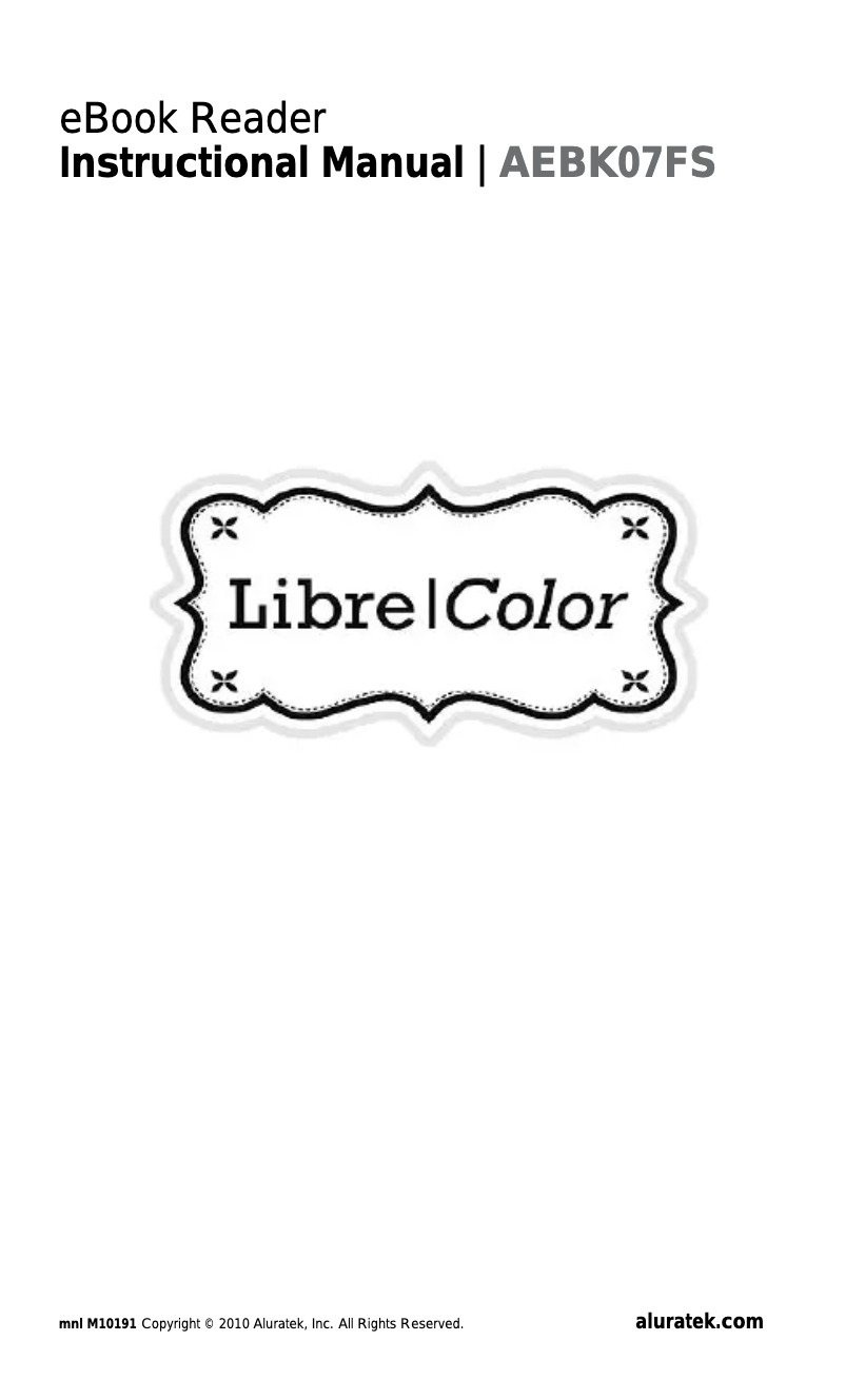 Page 1 de la notice Manuel utilisateur Aluratek Libre-Color AEBK07FS