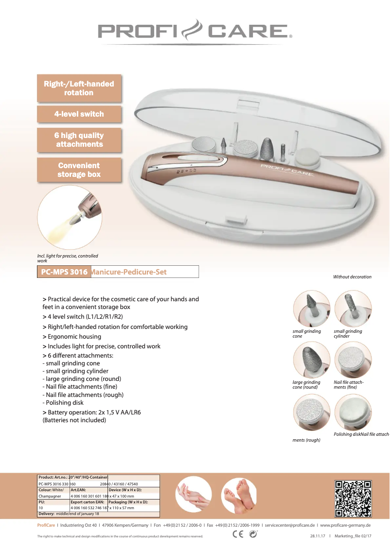 Page 1 of the manual Technical Sheet ProfiCare PC-MPS 3016