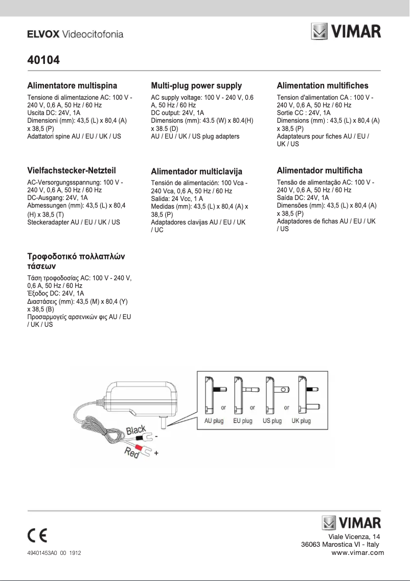 Image de la première page du manuel de l'appareil ELVOX 40104