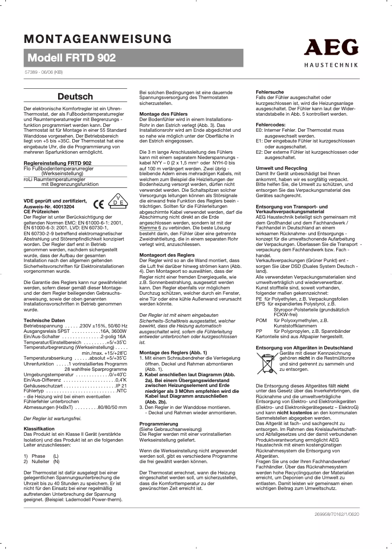 Página 1 del manual Manual de usuario AEG FRTD 902