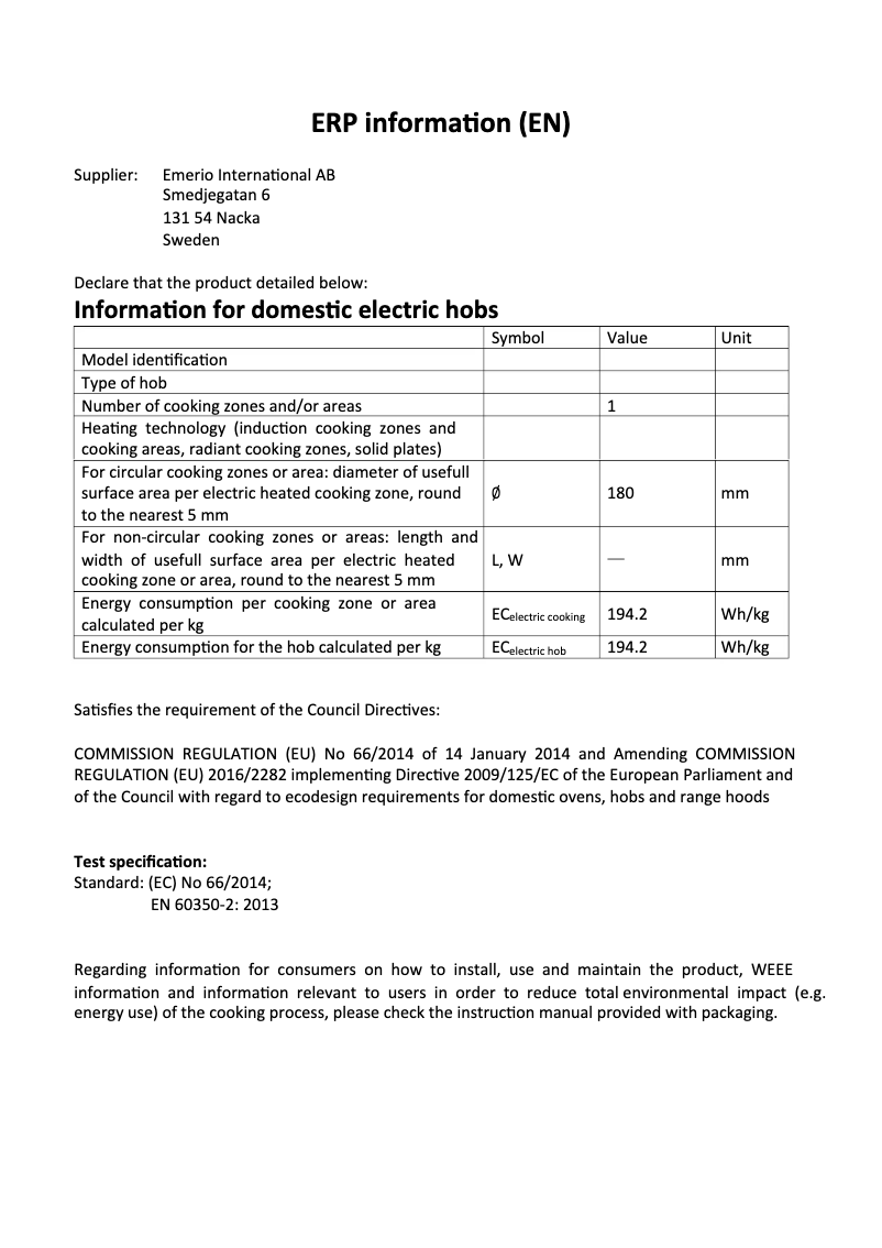 Page n°1 - Fiche technique Emerio HP-116026.2