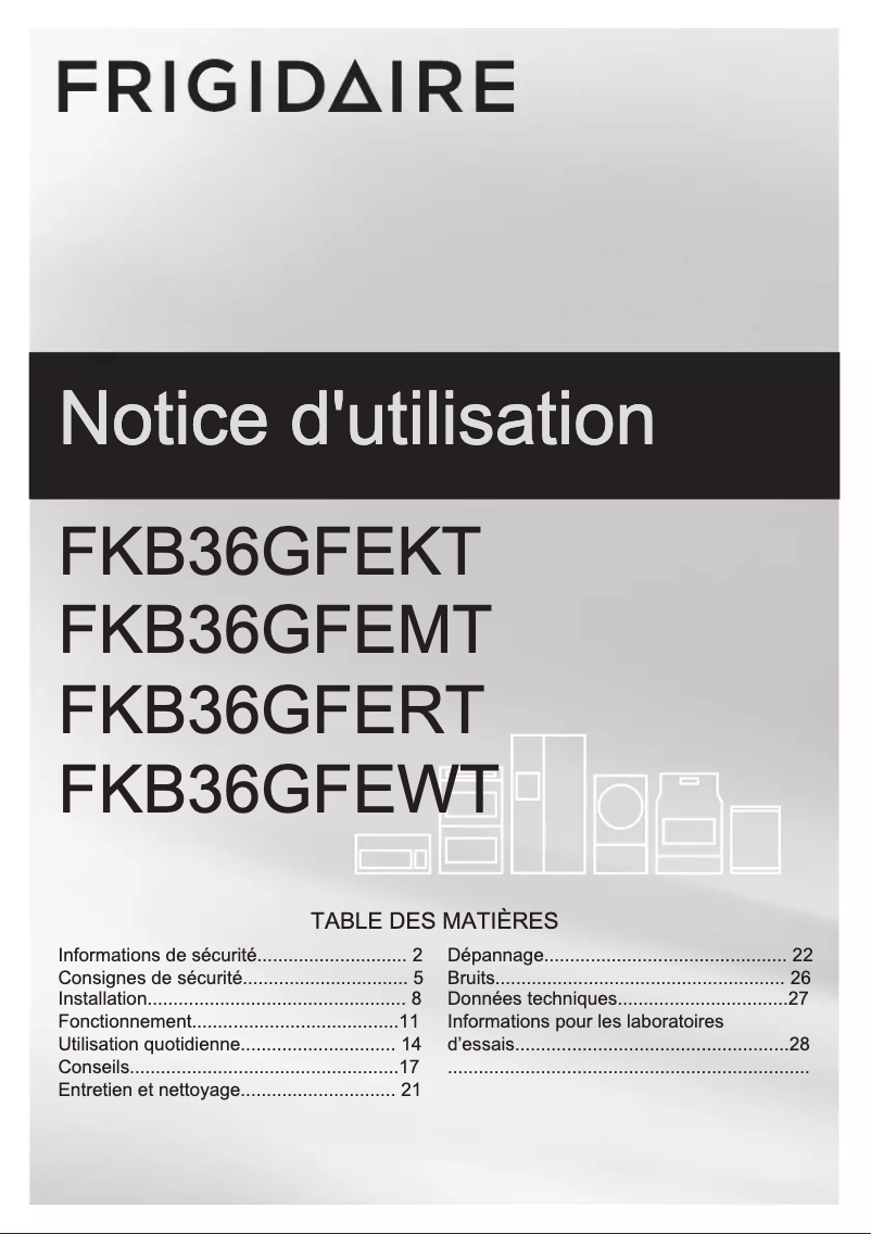 Page 1 de la notice Manuel utilisateur Electrolux FKB36GFEKT