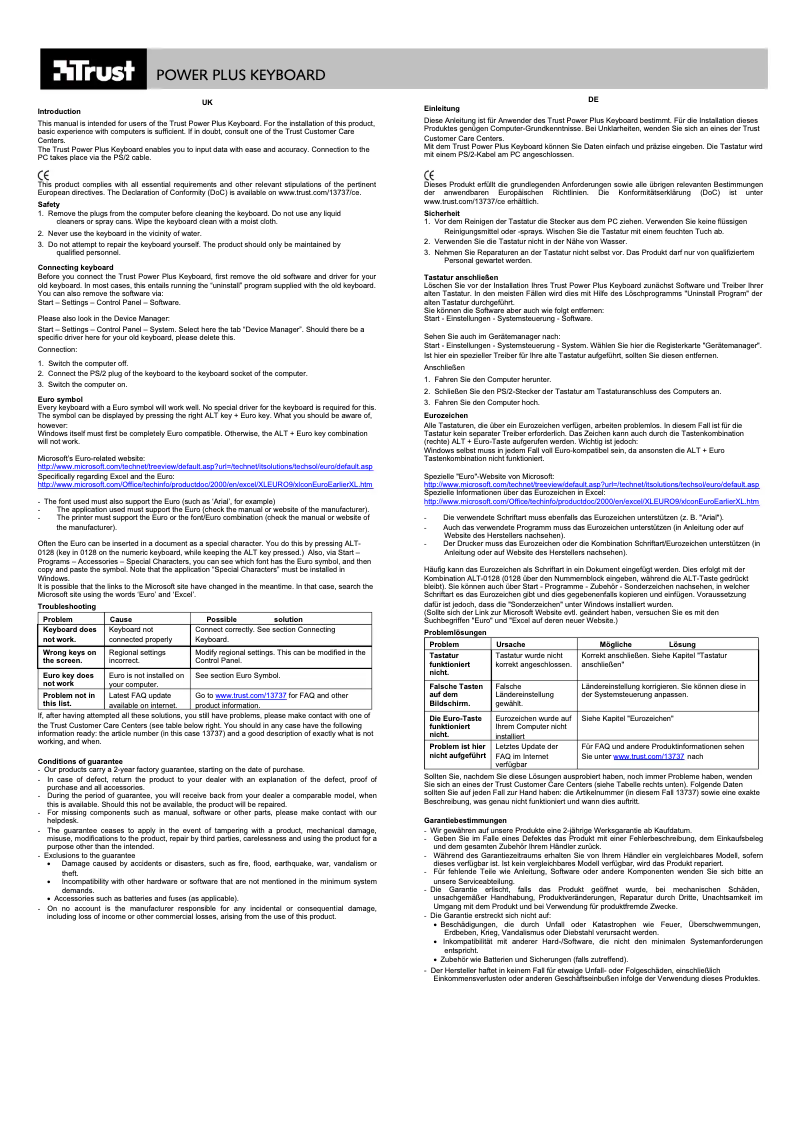 Page 1 de la notice Manuel utilisateur Trust Power+ Keyboard