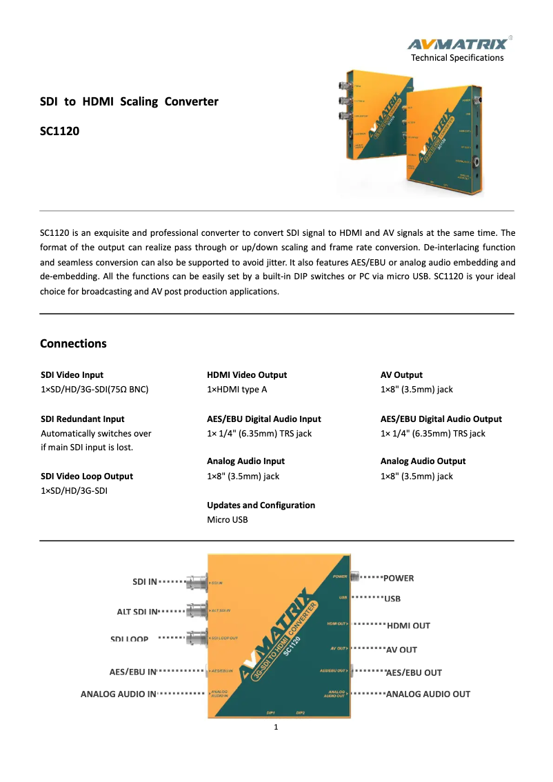 Page n°1 - Manuel utilisateur AVMATRIX SC1120
