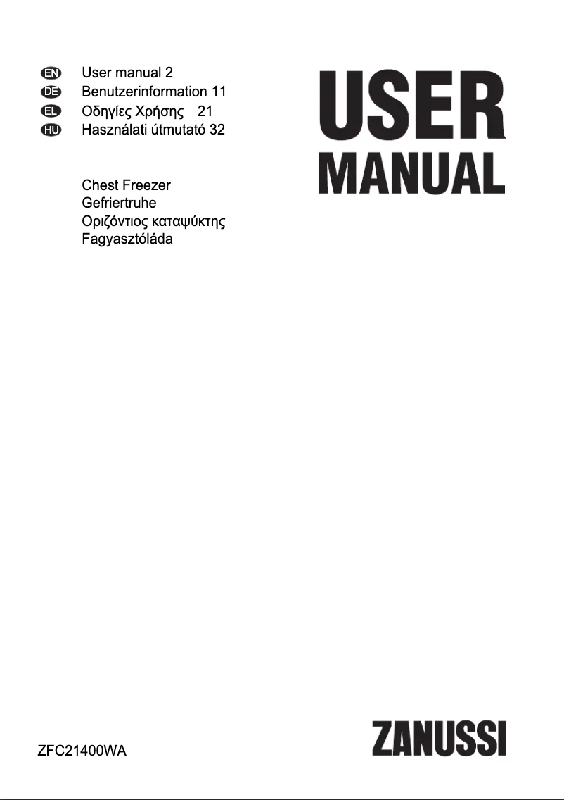 Page n°1 - Manuel utilisateur Zanussi ZFC21400