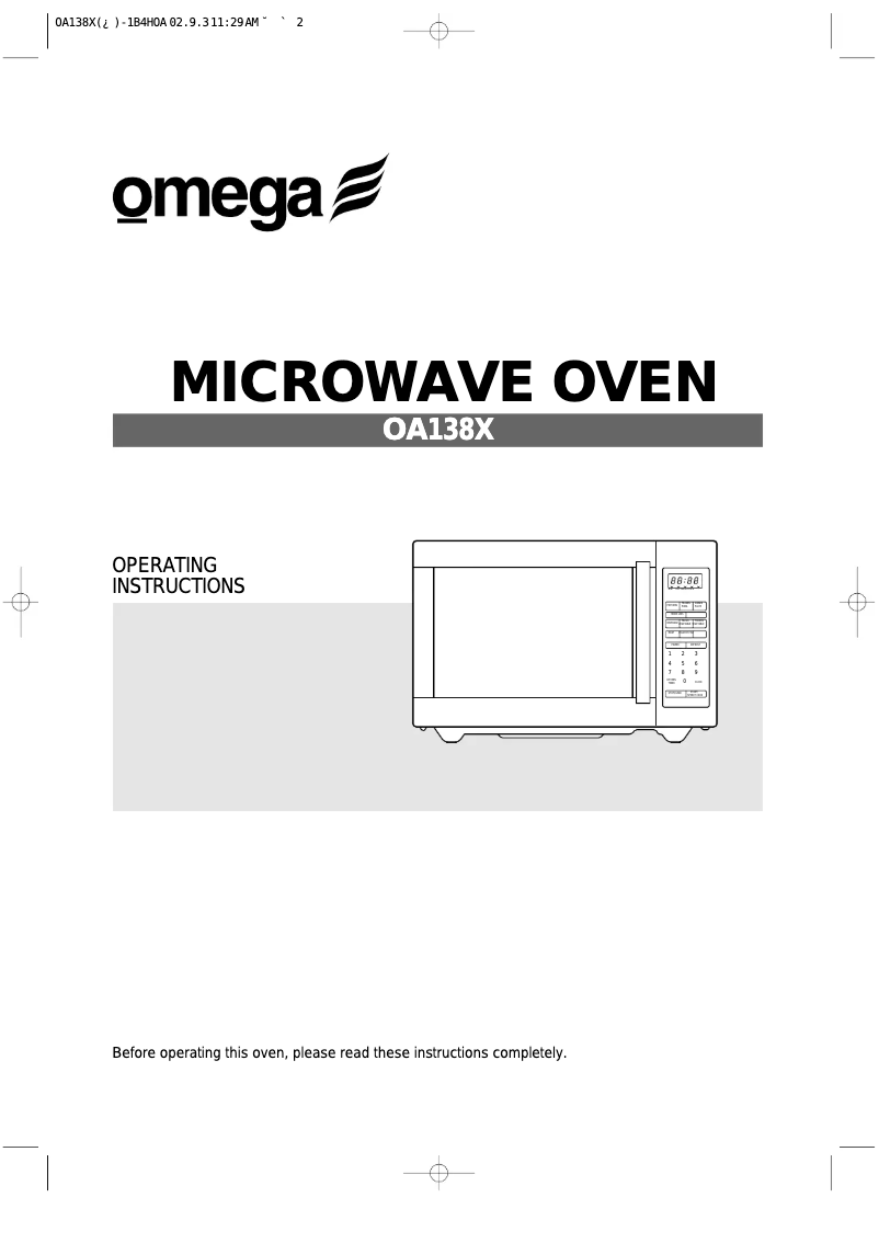 Page 1 de la notice Manuel utilisateur Omega OA138X