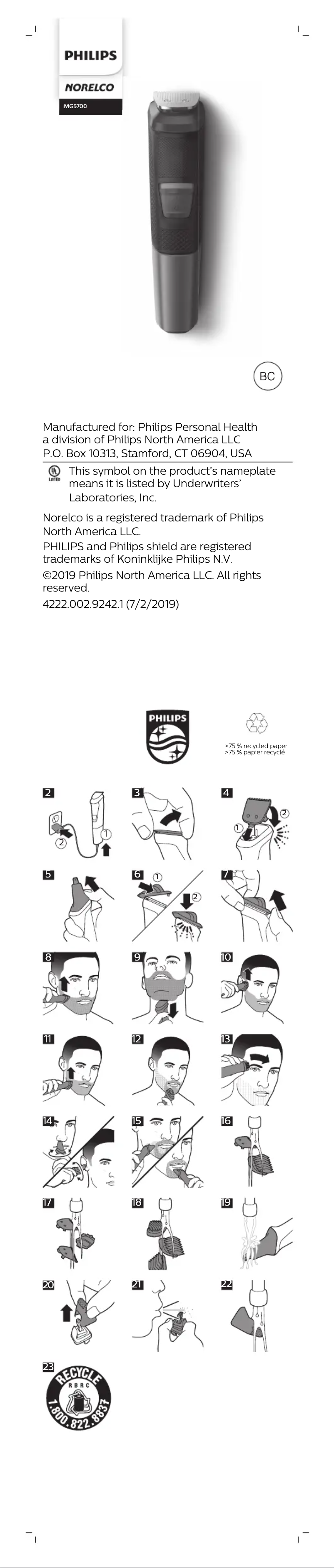 Image de la première page du manuel de l'appareil Norelco MG5700