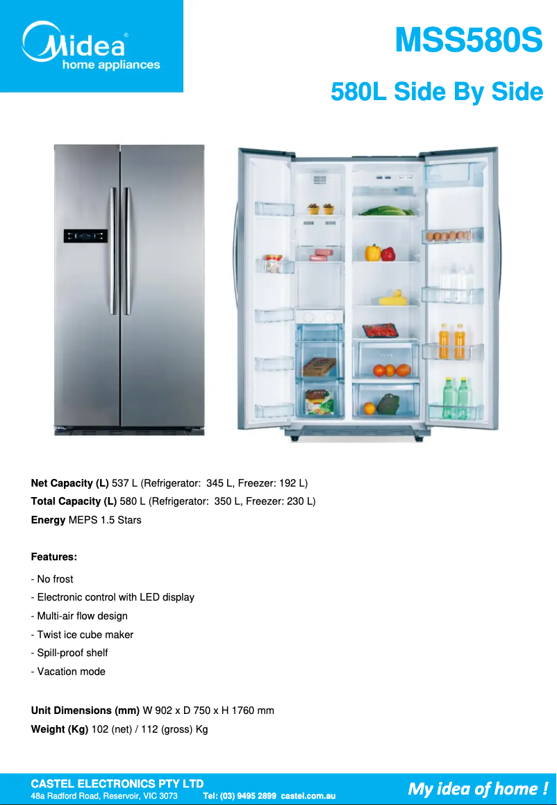 Page n°1 - Fiche technique Midea MSS580S