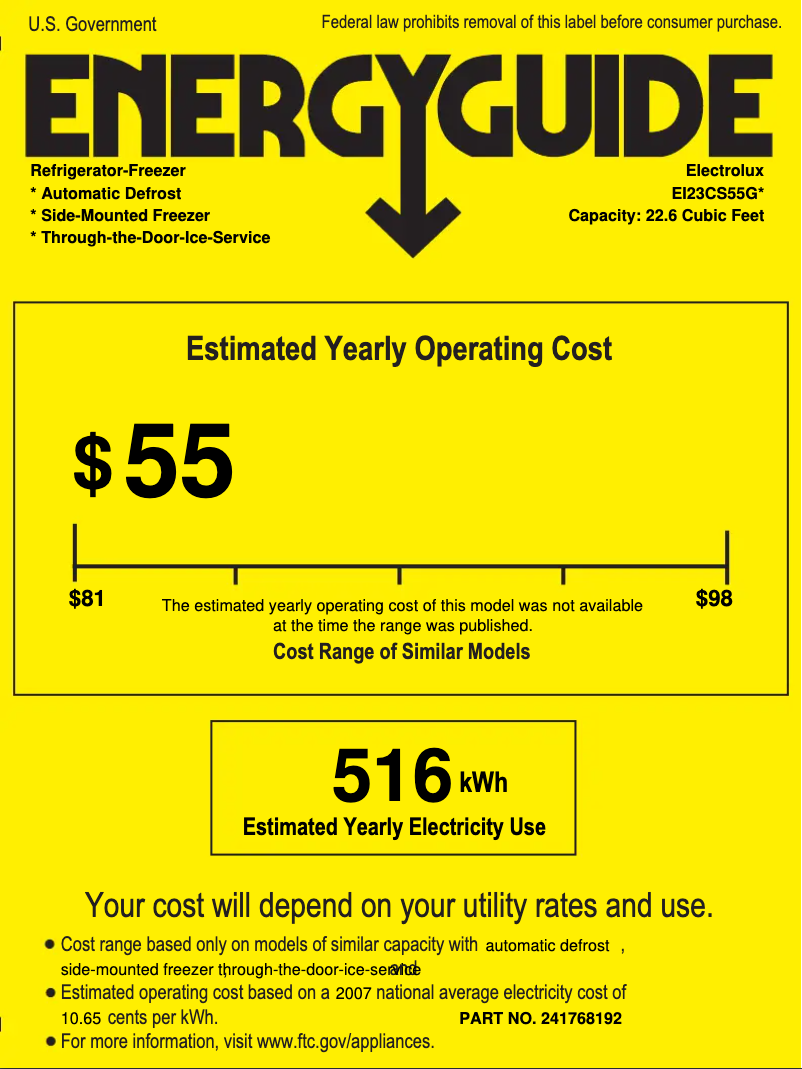 Page 1 de la notice Label énergétique Electrolux EI23CS55GS