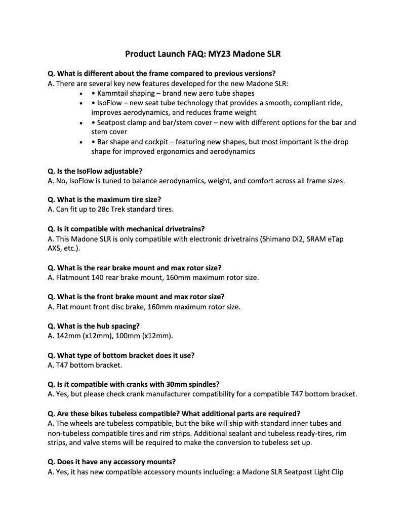 Page 1 de la notice FAQ Trek Madone SLR 7 AXS Gen 7