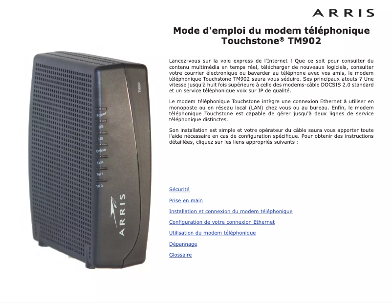 Image de la première page du manuel de l'appareil Touchstone TM902