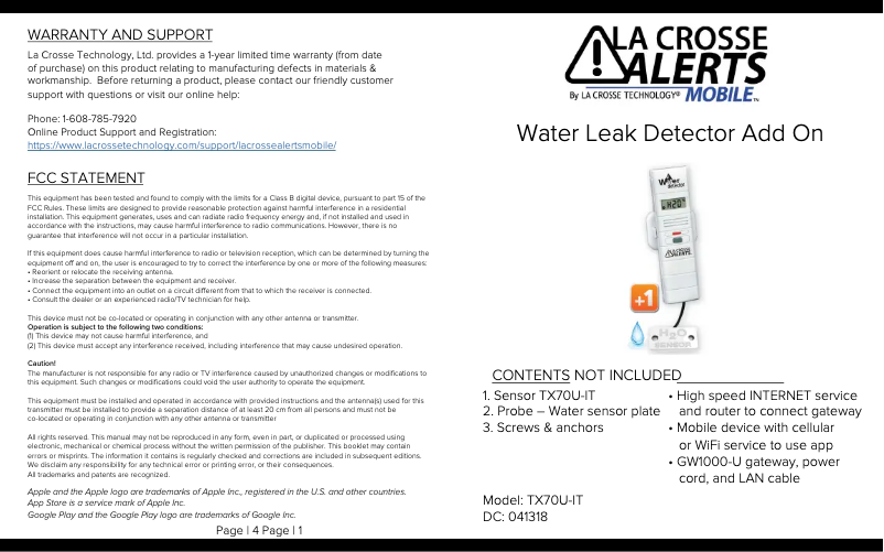 Page n°1 - Manuel utilisateur La Crosse Technology TX70U-IT