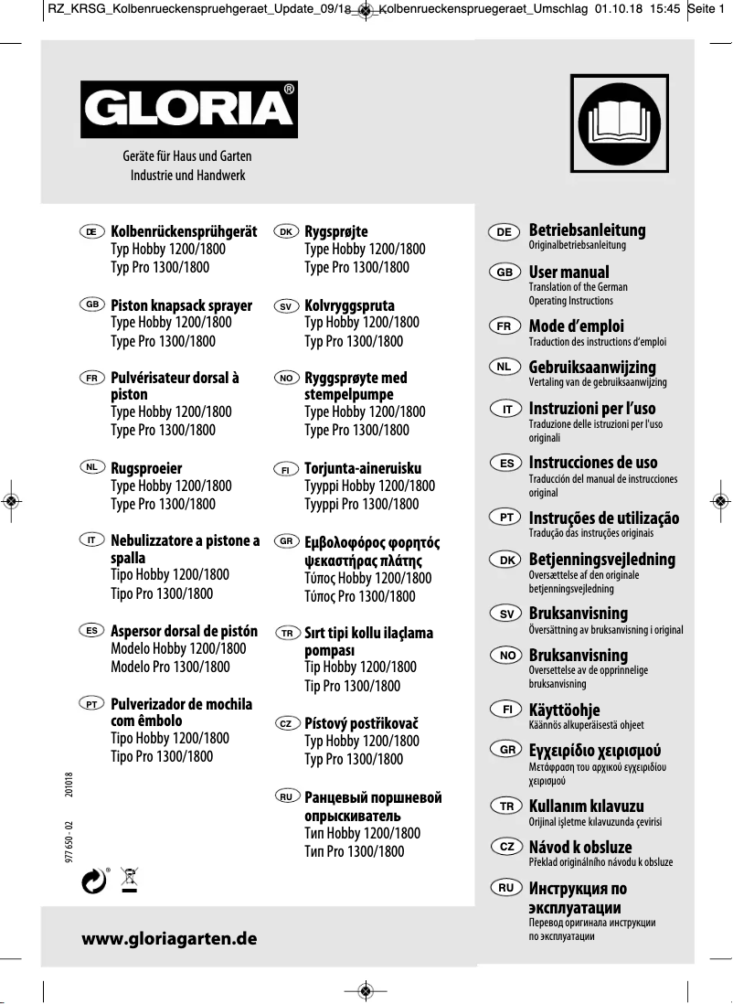 Page n°1 - Manuel utilisateur GLORIA Hobby 1200