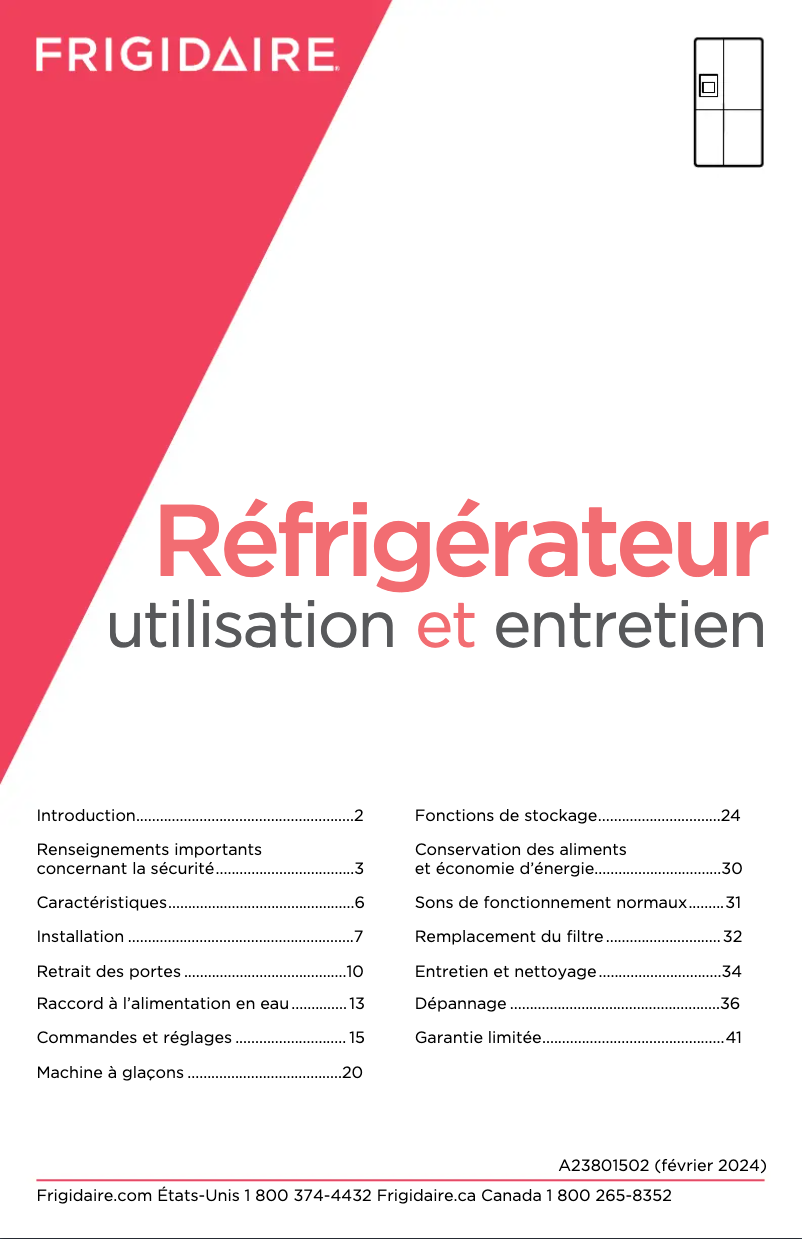 Page n°1 - Manuel utilisateur Frigidaire GRQC2255BF