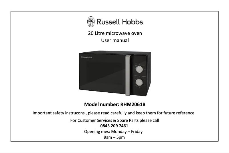 Page 1 de la notice Manuel utilisateur Russell Hobbs RHM2061B