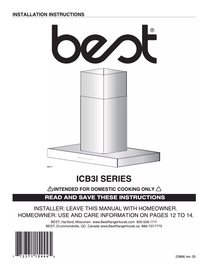 Image de la première page du manuel de l'appareil Ispira ICB3I36SBB