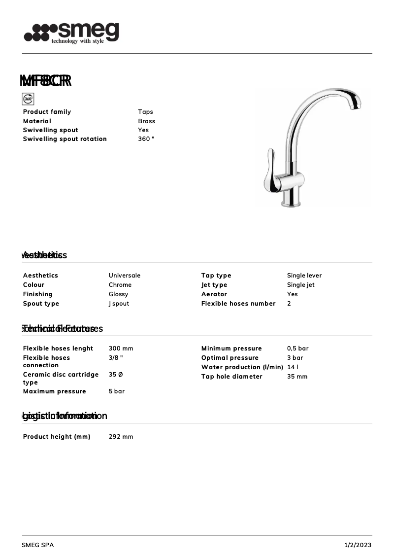 Page 1 de la notice Brochure Smeg MF8CR