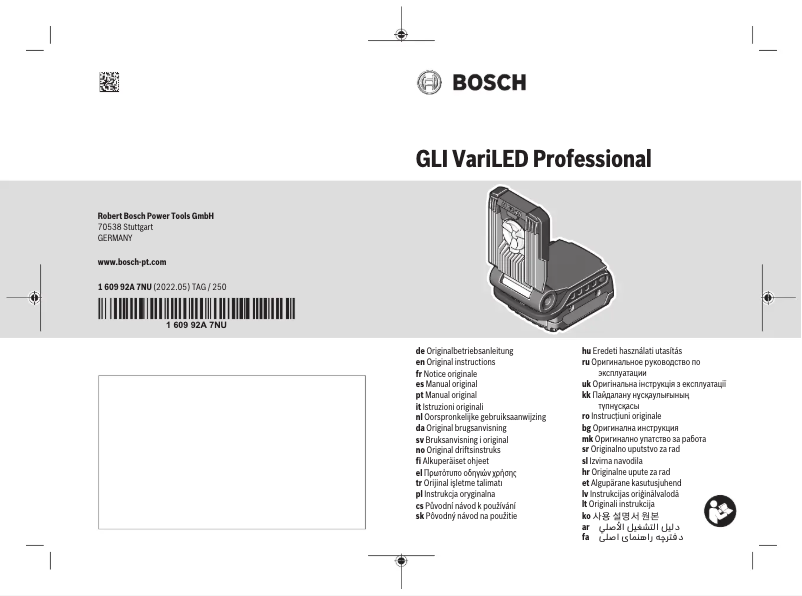 Page 1 de la notice Manuel utilisateur Bosch GLI VariLED Professional