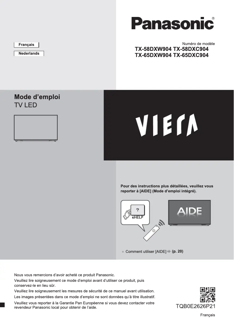 Image de la première page du manuel de l'appareil TX-65DXW904