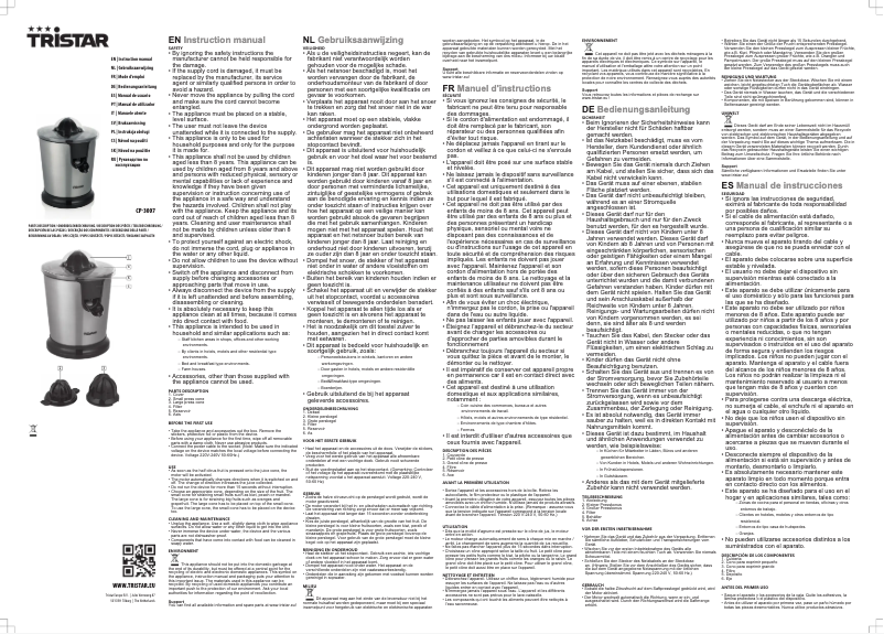 Page 1 de la notice Manuel utilisateur TriStar CP-3007