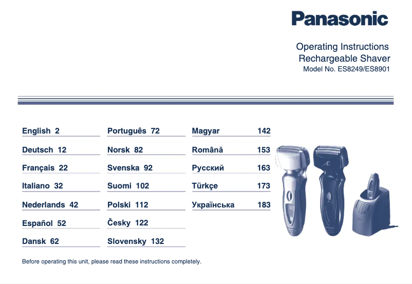 Page 1 de la notice Manuel utilisateur Panasonic ES8901
