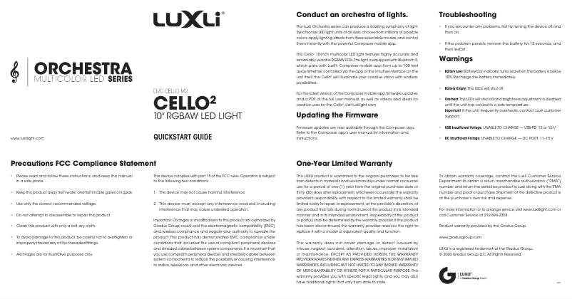 Page 1 de la notice Manuel utilisateur Luxli Cello²