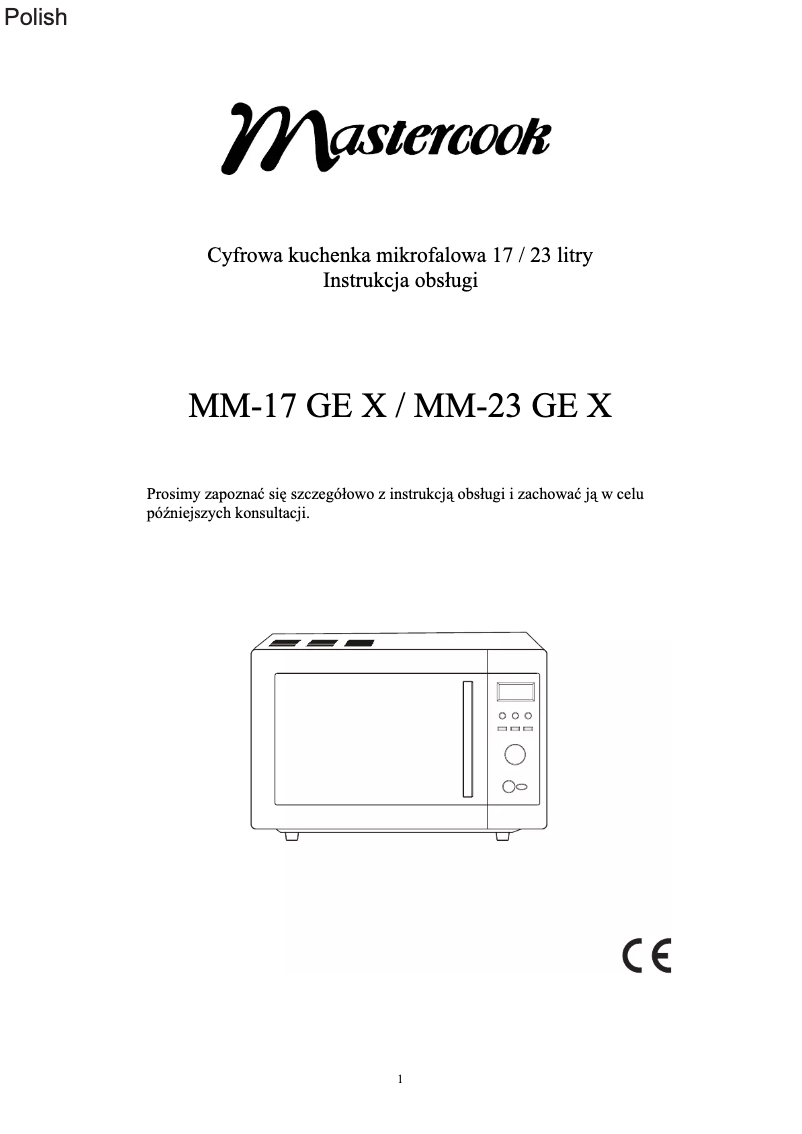 Page 1 of the manual User Manual Mastercook MM23GEX