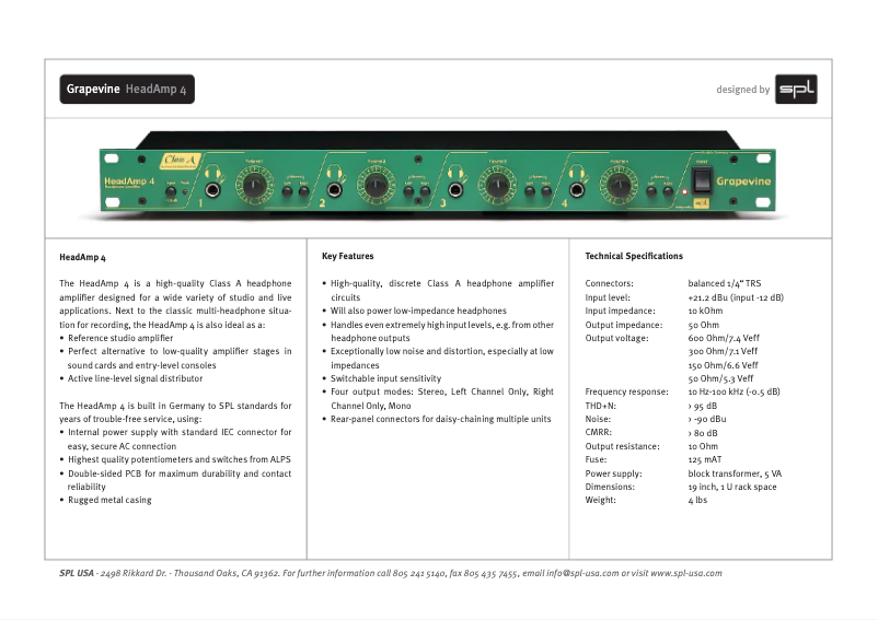 Page 1 de la notice Manuel utilisateur SPL HeadAmp 4