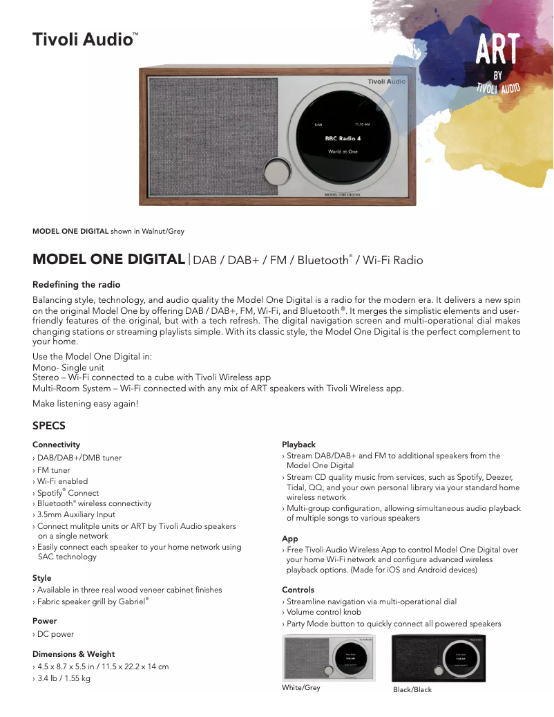 Page 1 de la notice Fiche technique Tivoli Audio Model One Digital