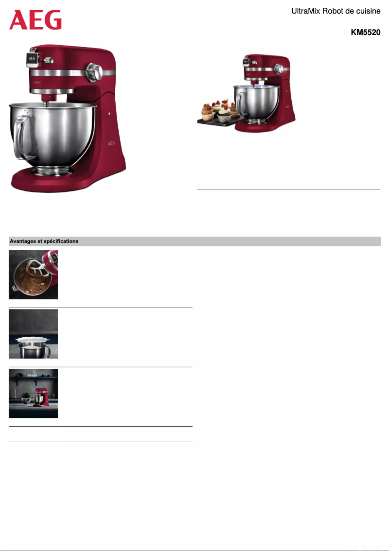 Page 1 de la notice Fiche technique AEG KM5520