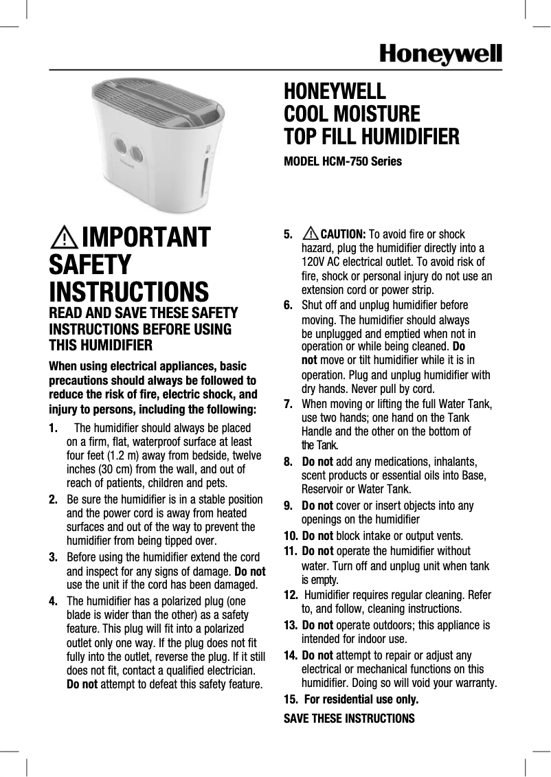 Page n°1 - Manuel utilisateur Honeywell HCM750