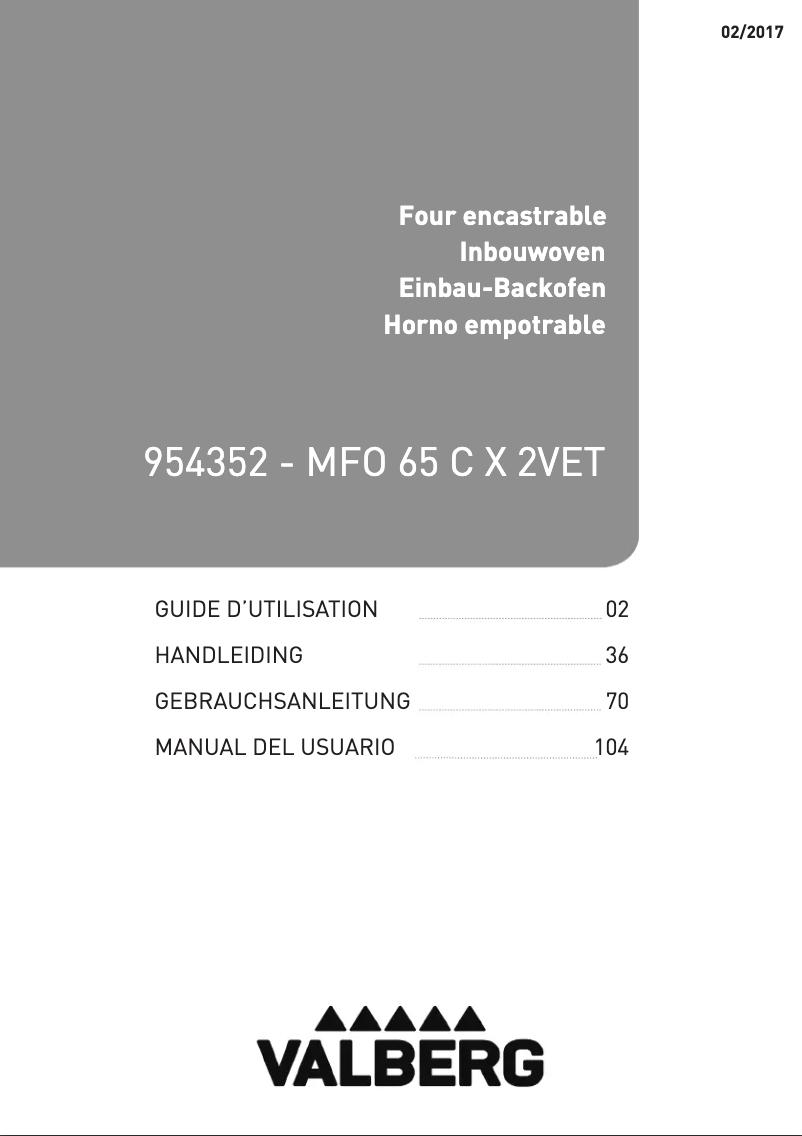 Page n°1 - Manuel utilisateur Valberg MFO 65 C X 2VET