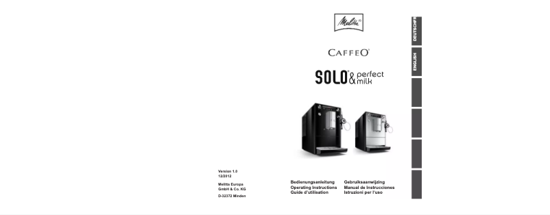 Page 1 de la notice Manuel utilisateur Melitta Caffeo Solo & Perfect Milk