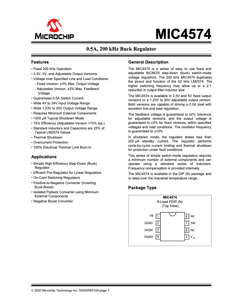 Page 1 de la notice Manuel utilisateur Microchip MIC4574