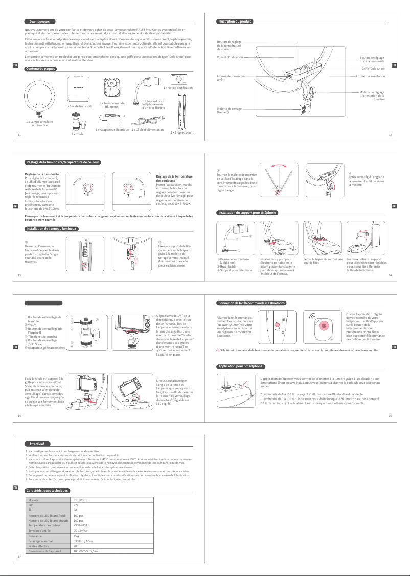 Page 1 de la notice Manuel utilisateur Neewer RP18B Pro