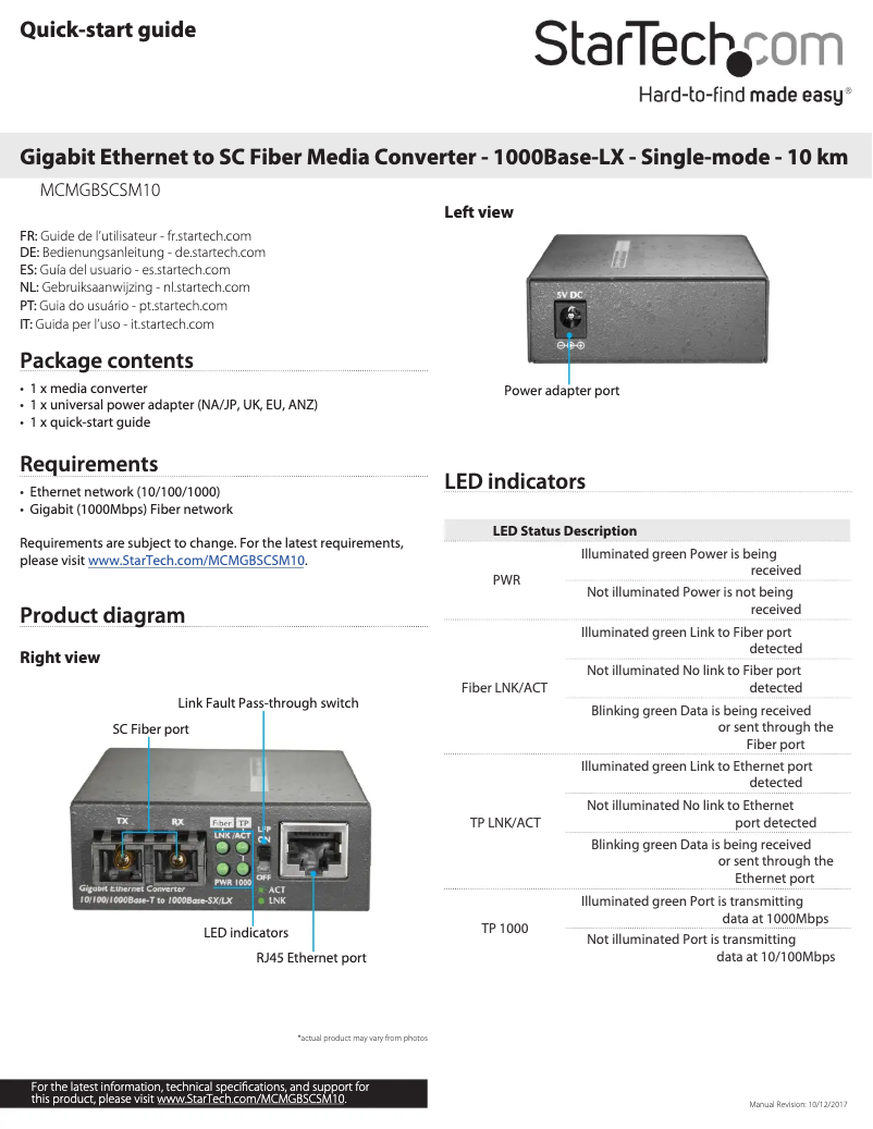 Page n°1 - Manuel utilisateur StarTech.com MCMGBSCSM10
