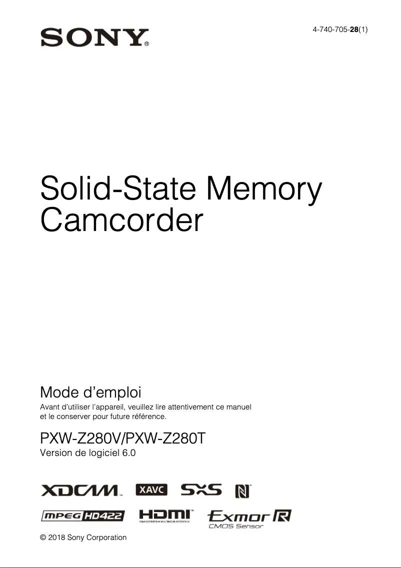 Image de la première page du manuel de l'appareil PXW-Z280V