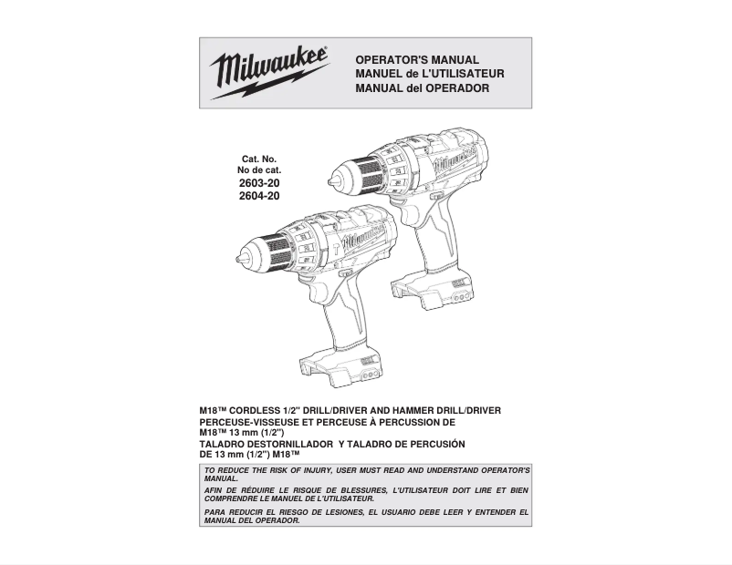 Page 1 de la notice Manuel utilisateur Milwaukee M18 Fuel 2604-22