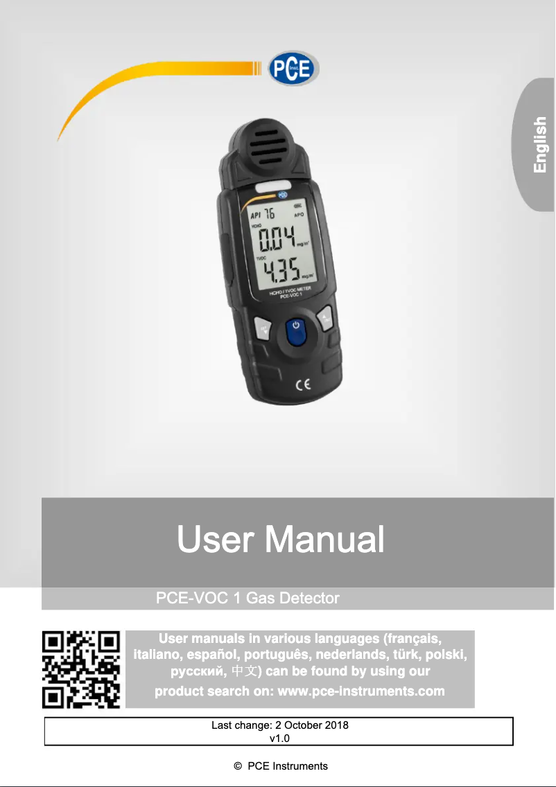 Image de la première page du manuel de l'appareil PCE-VOC 1
