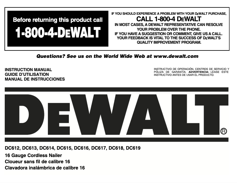 Page 1 de la notice Manuel utilisateur DeWalt DC616KN